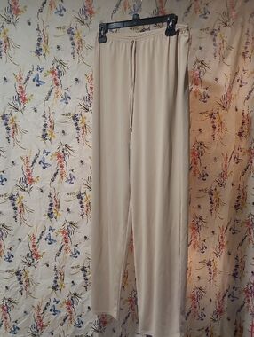 Kathie Lee Collection Beige Wide-Leg Drawstring Pants